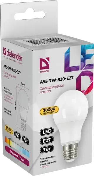 Defender Home - Лампочка светодиодная A55-7W-830-E27 Defender Home - Лампочка светодиодная A55-7W-830-E27