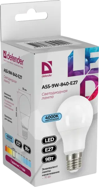 Defender Home - Лампочка светодиодная A55-9W-840-E27 Defender Home - Лампочка светодиодная A55-9W-840-E27