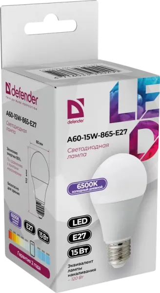 Defender Home - Лампочка светодиодная A60-15W-865-E27 Defender Home - Лампочка светодиодная A60-15W-865-E27