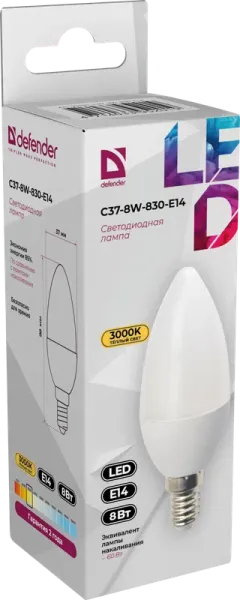 Defender Home - Лампочка светодиодная C37-8W-830-E14 Defender Home - Лампочка светодиодная C37-8W-830-E14