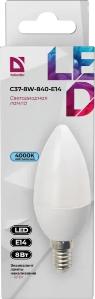 Defender Home - Лампочка светодиодная C37-8W-840-E14 Defender Home - Лампочка светодиодная C37-8W-840-E14
