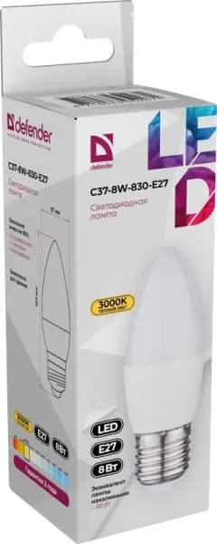 Defender Home - Лампочка светодиодная C37-8W-830-E27 Defender Home - Лампочка светодиодная C37-8W-830-E27