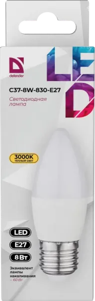 Defender Home - Лампочка светодиодная C37-8W-830-E27 Defender Home - Лампочка светодиодная C37-8W-830-E27