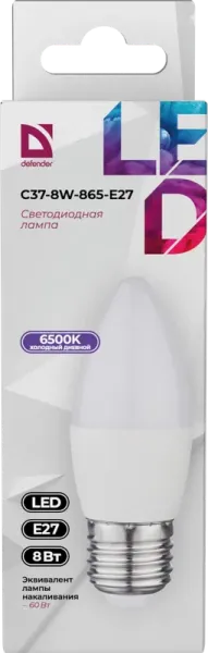 Defender Home - Лампочка светодиодная C37-8W-865-E27 Defender Home - Лампочка светодиодная C37-8W-865-E27