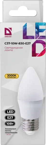 Defender Home - Лампочка светодиодная C37-10W-830-E27 Defender Home - Лампочка светодиодная C37-10W-830-E27