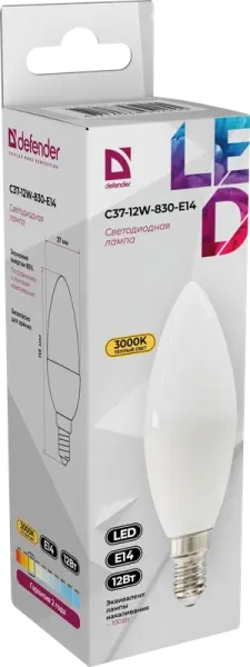 Defender Home - Лампочка светодиодная C37-12W-830-E14 Defender Home - Лампочка светодиодная C37-12W-830-E14