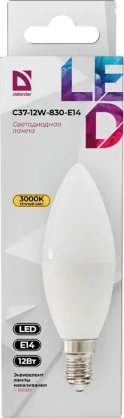 Defender Home - Лампочка светодиодная C37-12W-830-E14 Defender Home - Лампочка светодиодная C37-12W-830-E14