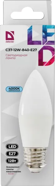 Defender Home - Лампочка светодиодная C37-12W-840-E27 Defender Home - Лампочка светодиодная C37-12W-840-E27