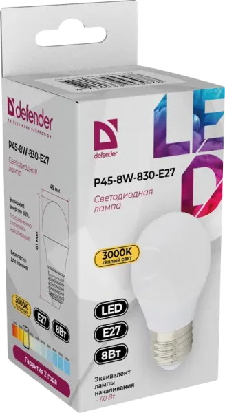 Defender Home - Лампочка светодиодная P45-8W-830-E27 Defender Home - Лампочка светодиодная P45-8W-830-E27