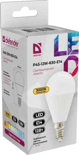 Defender Home - Лампочка светодиодная P45-12W-830-E14 Defender Home - Лампочка светодиодная P45-12W-830-E14