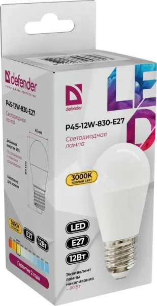 Defender Home - Лампочка светодиодная P45-12W-830-E27 Defender Home - Лампочка светодиодная P45-12W-830-E27